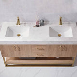 Miseno Alistair 60" Free Standing Double Basin Vanity Set – Cabinet + Stone Top with USB Port & Electrical Outlet (North American Oak)