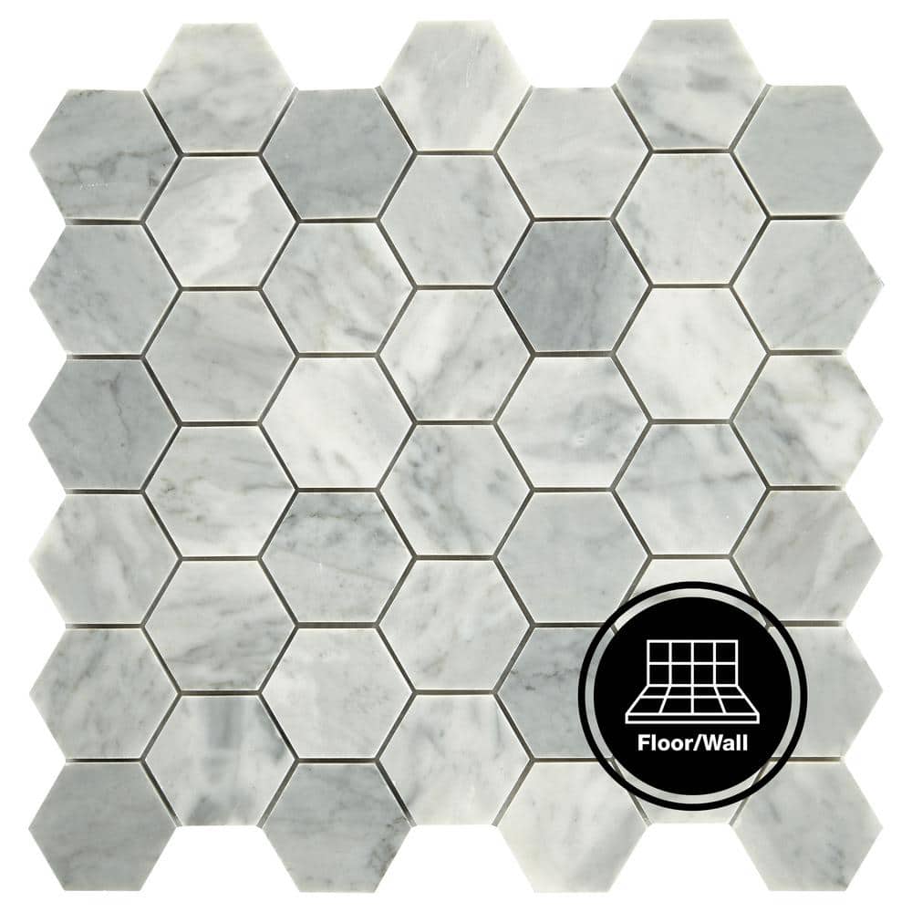 Daltile Restore Mist Honed 12 in. x 12 in. x 8 mm Marble Hexagon Mosaic Floor and Wall Tile (0.97 sq. ft. per Sheet)