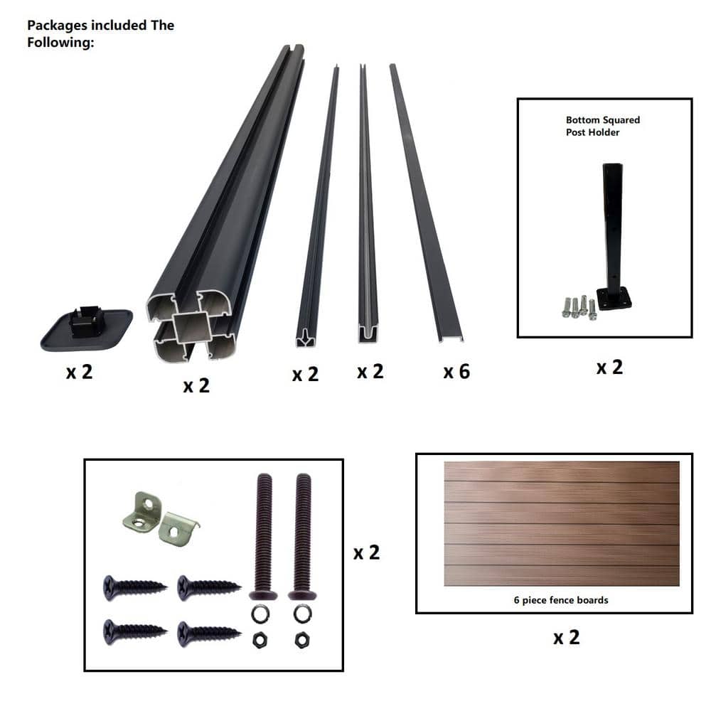 LH EP Complete Kit 6 ft. x 6 ft. Mocha WPC Composite Fence Panel w/Bottom Squared Holders and Post Kits (1 set)