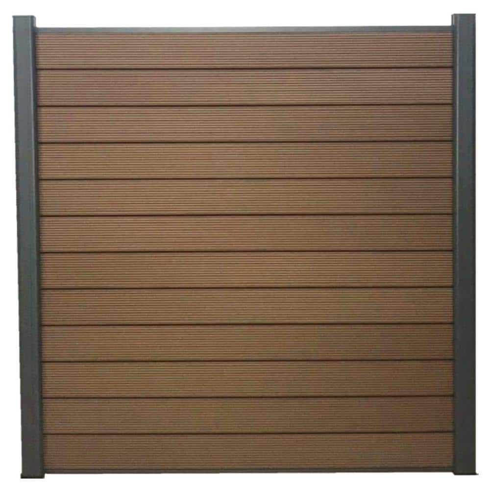 LH EP Complete Kit 6 ft. x 6 ft. Mocha WPC Composite Fence Panel w/Bottom Squared Holders and Post Kits (1 set)
