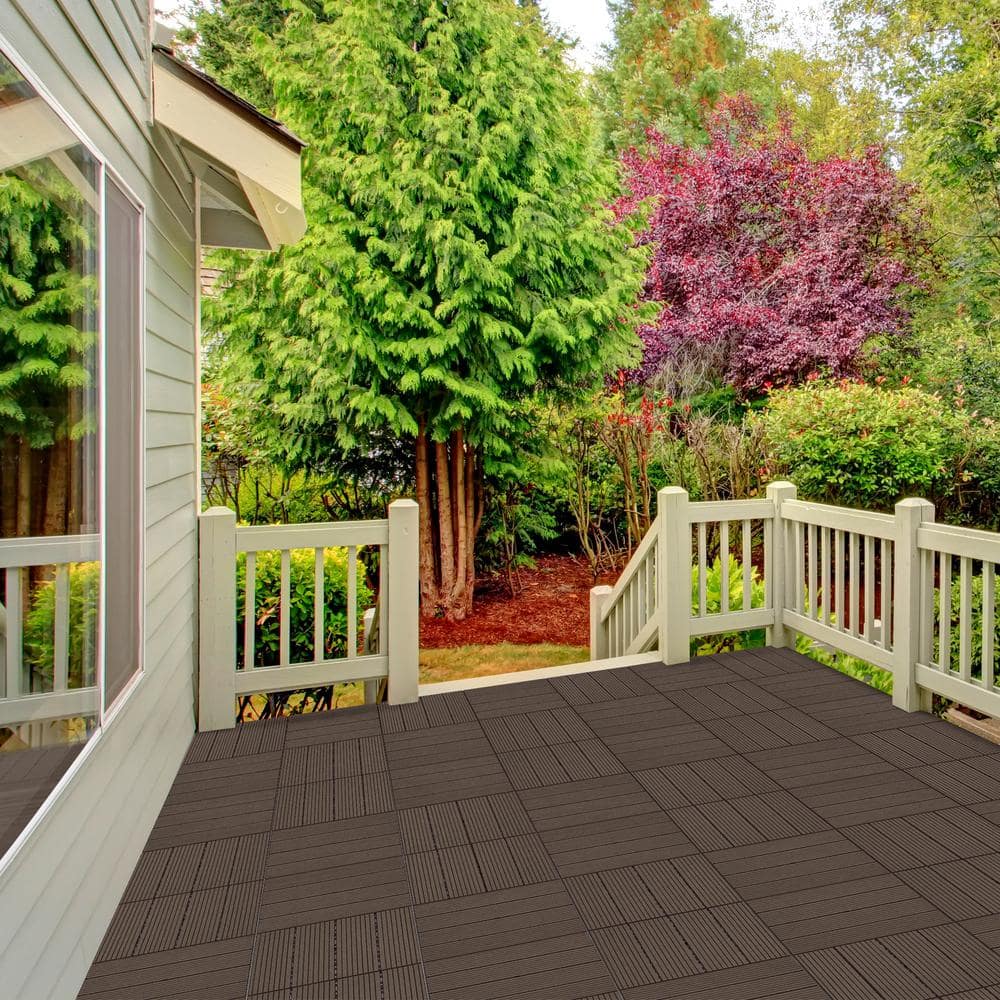 Pure Garden 0.97 ft. x 0.97 ft. Slate Composite Deck Tile in Mocha (30-Per Pack)