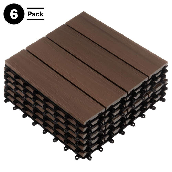 Pure Garden 1 ft. W x 1 ft. L 6 Patio Tiles Woodgrain Wood/Polypropylene Interlocking Deck Tile Flooring in Mocha