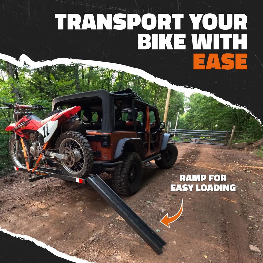 Mockins 510 lbs. Capacity Steel Hitch Mount Dirt Bike Carrier 73" Motorcycle Carrier with Loading Ramp, Straps and Stabilizer