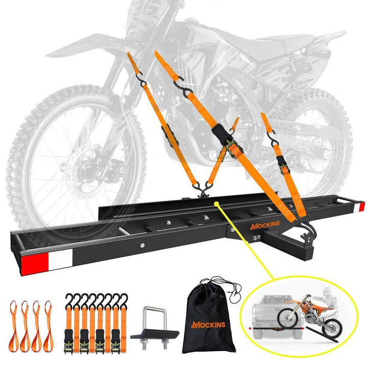 Mockins 510 lbs. Capacity Steel Hitch Mount Dirt Bike Carrier 73" Motorcycle Carrier with Loading Ramp, Straps and Stabilizer