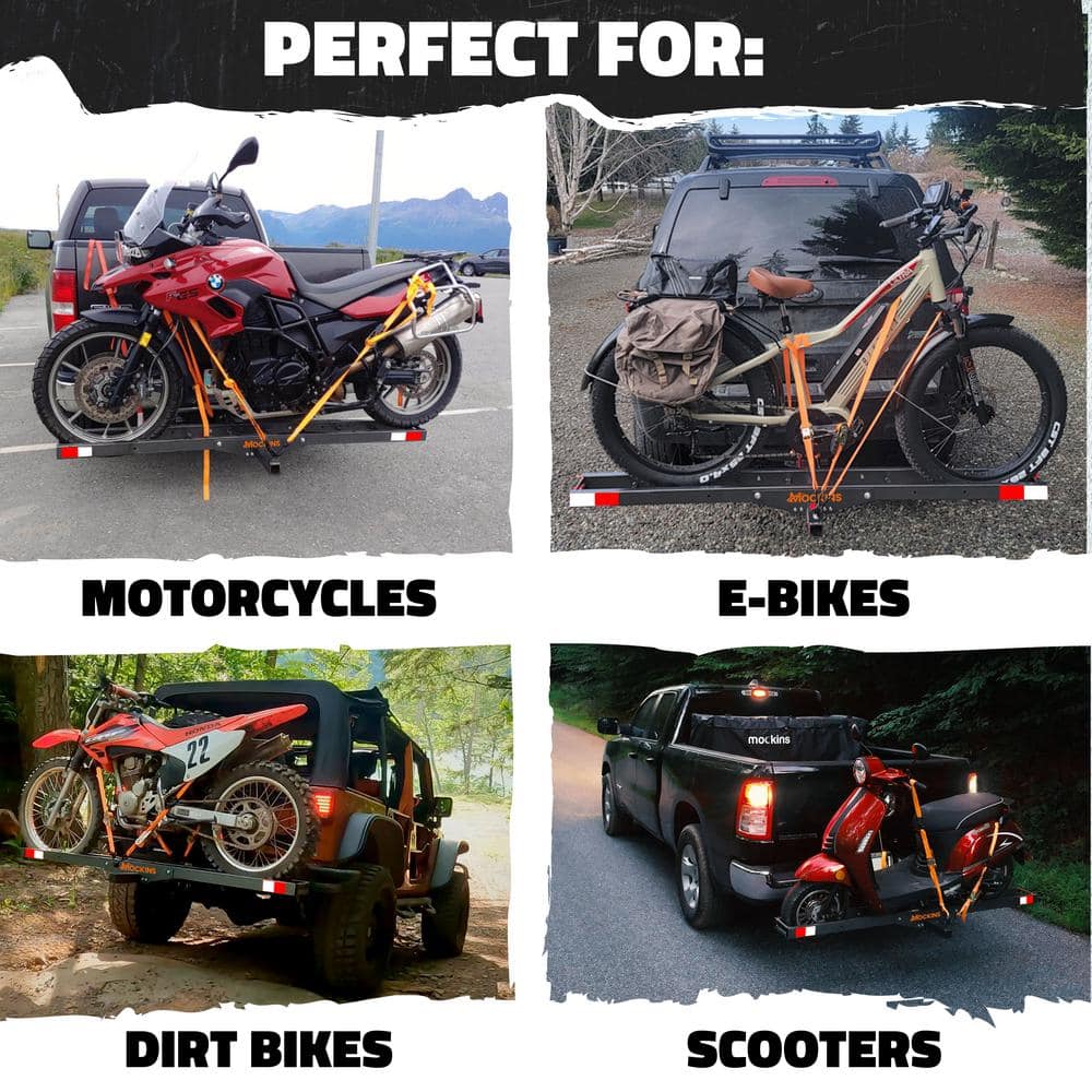 Mockins 510 lbs. Capacity Steel Hitch Mount Dirt Bike Carrier 73" Motorcycle Carrier with Loading Ramp, Straps and Stabilizer