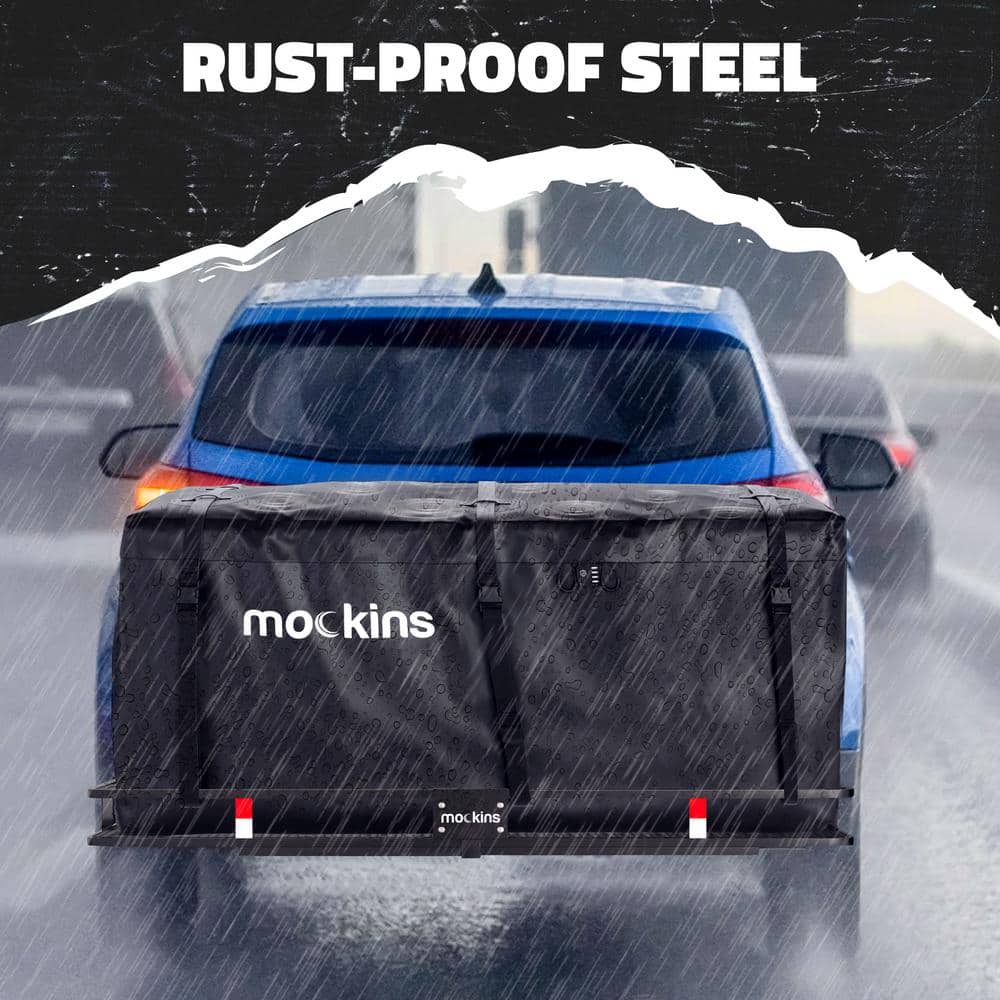Mockins 500 lbs. Capacity Hitch Mount Cargo Carrier Set with Net, Basket, Straps, Foldable Shank and 2 in. Raise