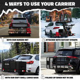 Mockins 500 lbs. Capacity Hitch Mount Cargo Carrier Set with Net, Basket, Straps, Foldable Shank and 2 in. Raise