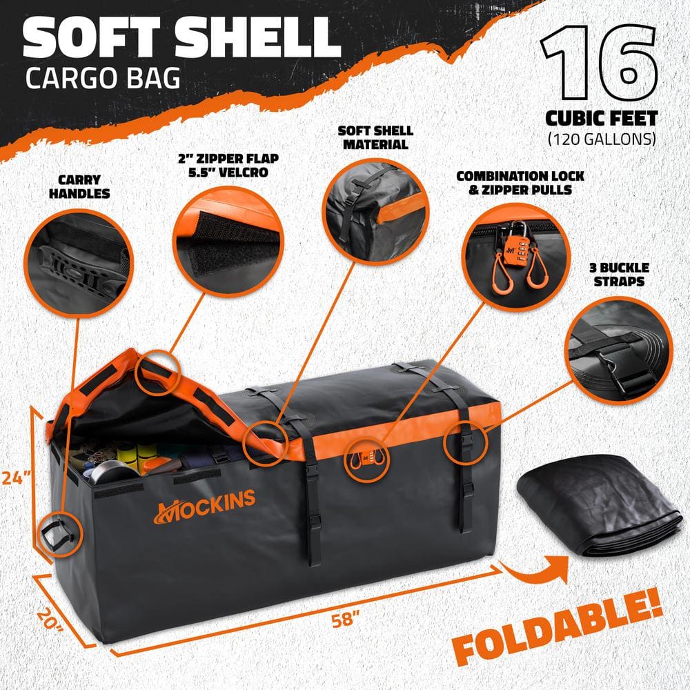 Mockins 500 lbs. Capacity Hitch Mount Cargo Carrier Basket, 16 cu. ft. Cargo Bag , Thick Straps, Foldable Shank and 2 in. Raise