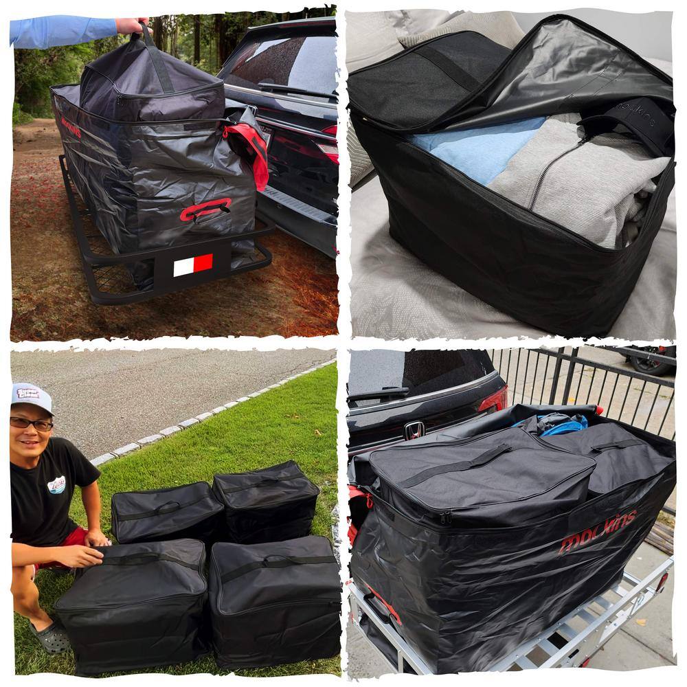 Mockins 500lb Capacity Rustproof Hitch Mount Cargo Carrier 48inx18inx6in + 15 Cu.ft Waterproof Cargo Bag and Packing Cubes, Red