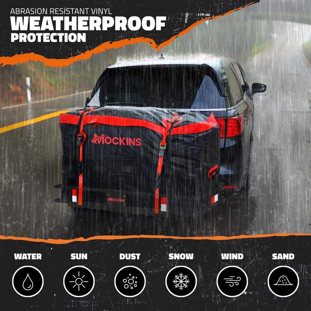 Mockins 500lb Capacity Rustproof Hitch Mount Cargo Carrier 48inx18inx6in + 15 Cu.ft Waterproof Cargo Bag and Packing Cubes, Red