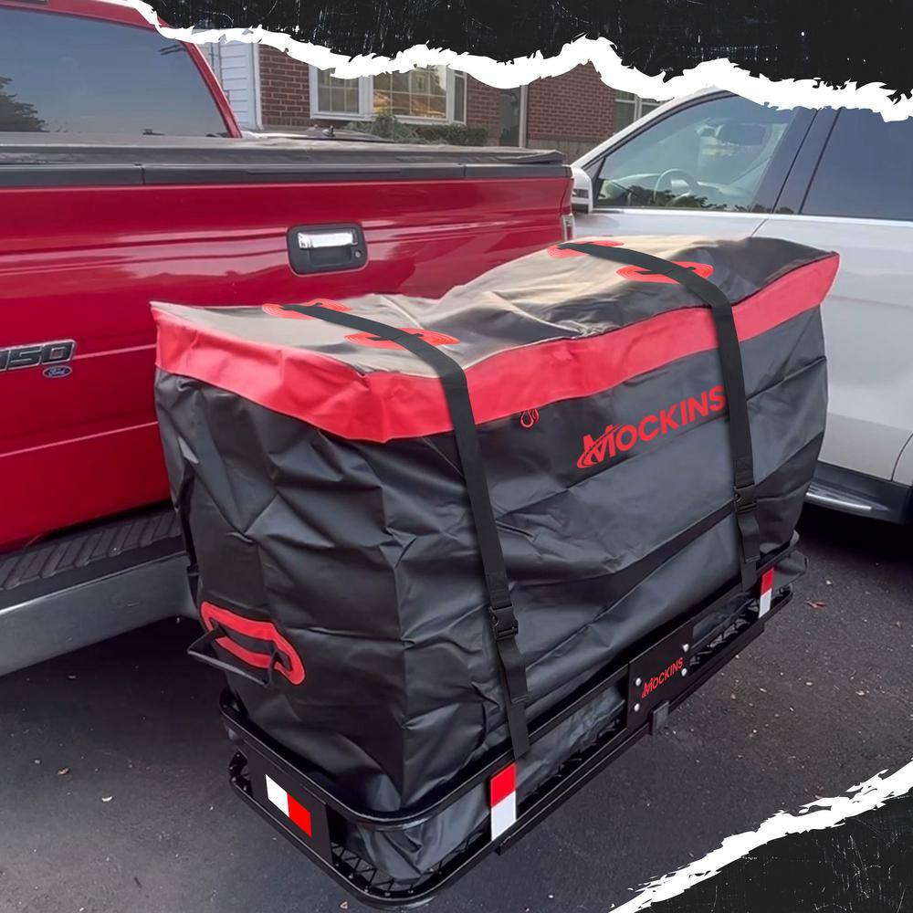 Mockins 500lb Capacity Rustproof Hitch Mount Cargo Carrier 48inx18inx6in + 15 Cu.ft Waterproof Cargo Bag and Packing Cubes, Red