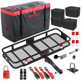 Mockins 500lb Capacity Rustproof Hitch Mount Cargo Carrier 48inx18inx6in + 15 Cu.ft Waterproof Cargo Bag and Packing Cubes, Red