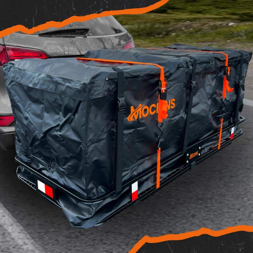 Mockins 500lb Capacity Rustproof Hitch Mount Cargo Carrier 70inx30inx 6in Foldable Extra Strong Arm & Increased Ground Clearance
