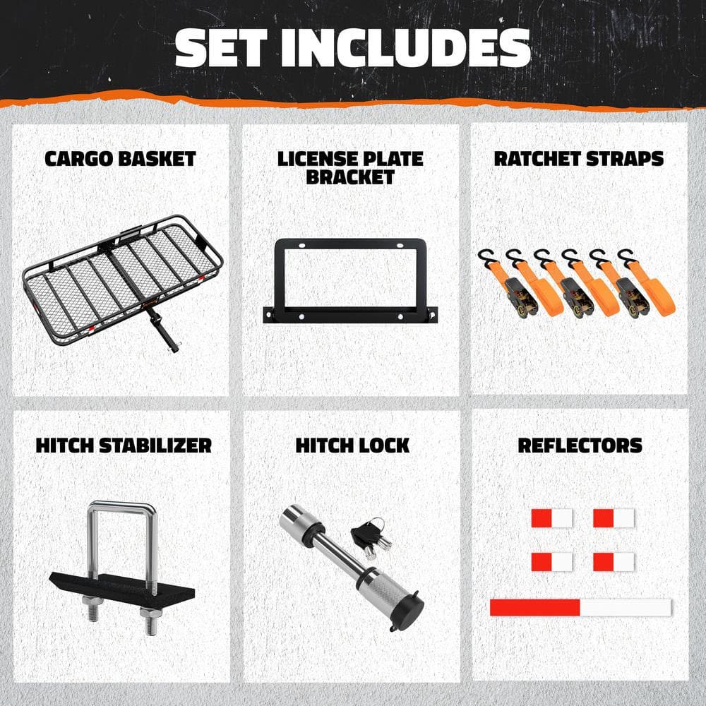 Mockins 500lb Capacity Rustproof Hitch Mount Cargo Carrier 70inx30inx 6in Foldable Extra Strong Arm & Increased Ground Clearance