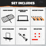 Mockins 500lb Capacity Rustproof Hitch Mount Cargo Carrier 70inx30inx 6in Foldable Extra Strong Arm & Increased Ground Clearance