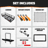 Mockins 500lb. Cap. 60 in. x 24 in. x 14 in. Rustproof High Rail Hitch Mount Cargo Carrier Basket - License Holder, 2 in. Raise