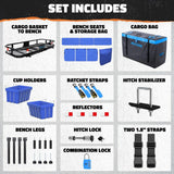 Mockins 48in x 18in x 6in. 2-in-1 Hitch Mount Cargo Carrier and Hitch Bench with 15CuFt Cargo Bag, Cushion Set and Accessories
