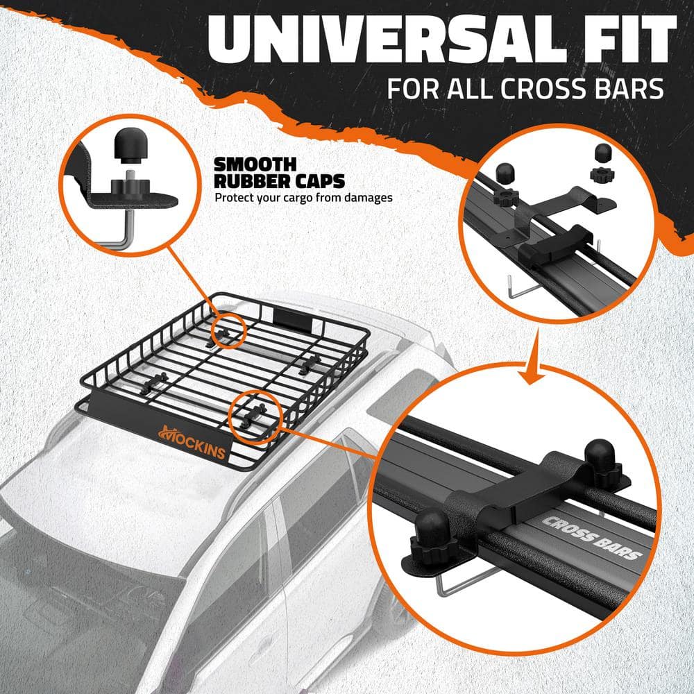 Mockins 35-50 in. L x 36 in. W x 4.5 in. H Extendable Rooftop Cargo Carrier - 250 lbs. Capacity Roof Rack with Net and Straps
