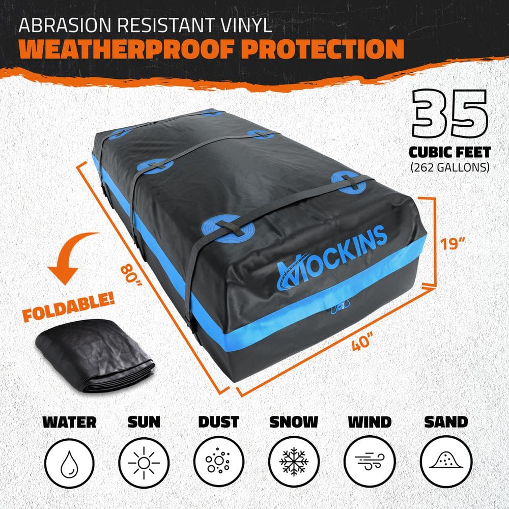 Mockins 84 in. x 39 in. x 6 in. Expandable Rooftop Cargo Carrier with 35 cu. ft. Waterproof Cargo Bag, Net, and Straps