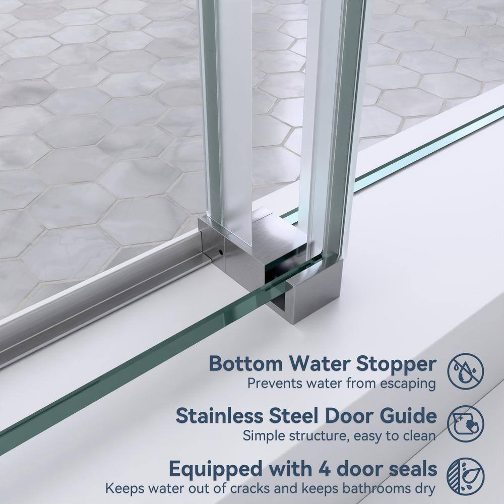 mortix Serena 72 in. W x 80 in. H Sliding Frameless Shower Door in Brushed Nickel with 3/8 in. (10 mm) Tempered Clear Glass