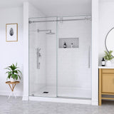 mortix Serena 72 in. W x 80 in. H Sliding Frameless Shower Door in Brushed Nickel with 3/8 in. (10 mm) Tempered Clear Glass
