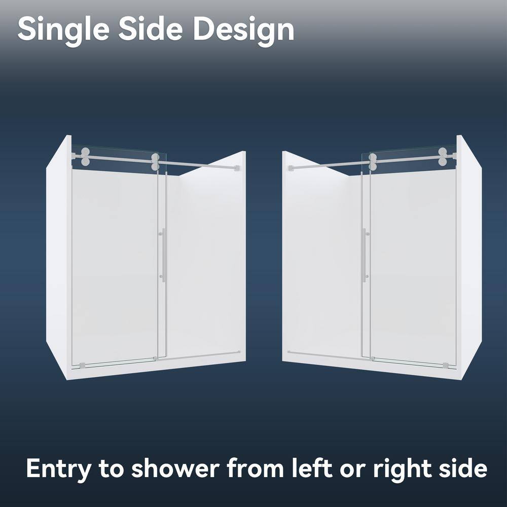 mortix Serena 72 in. W x 80 in. H Sliding Frameless Shower Door in Brushed Nickel with 3/8 in. (10 mm) Tempered Clear Glass