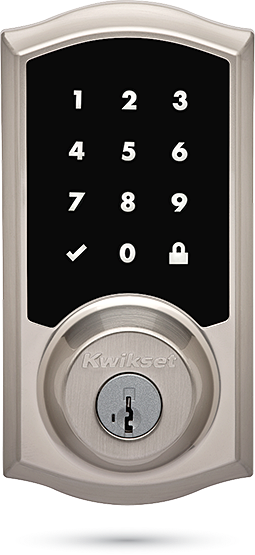 Premis Touchscreen Smart Lock Satin Nickel Single Cylinder Electronic Deadbolt featuring Tustin Hall/Closet Lever