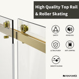 NANAWO 60 in. W x 80 in. H Sliding Frameless Shower Door in Brushed Gold with 3/8 in. Clear Glass
