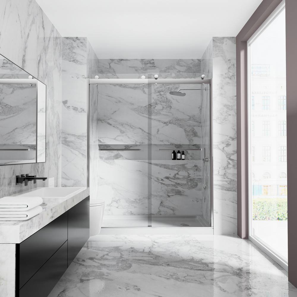 NANAWO 60 in. W x 74 in. H Double Sliding Frameless Shower Door in Polished Chrome with 5/16 in. Clear Tempered Glass