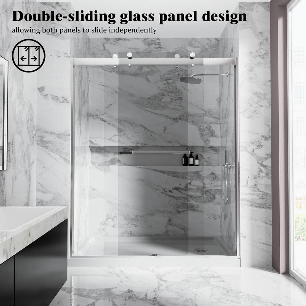 NANAWO 60 in. W x 74 in. H Double Sliding Frameless Shower Door in Polished Chrome with 5/16 in. Clear Tempered Glass