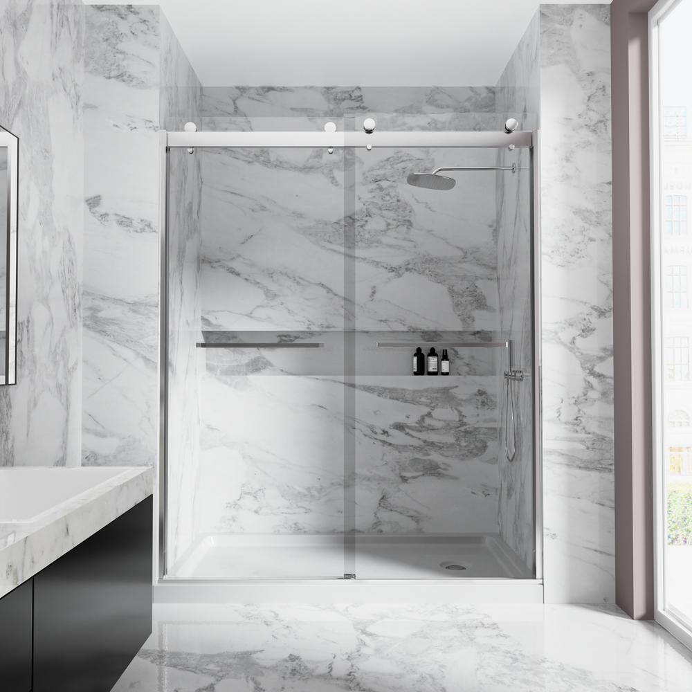 NANAWO 60 in. W x 74 in. H Double Sliding Frameless Shower Door in Polished Chrome with 5/16 in. Clear Tempered Glass