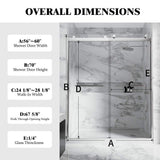 NANAWO 60 in. W x 74 in. H Double Sliding Frameless Shower Door in Polished Chrome with 5/16 in. Clear Tempered Glass