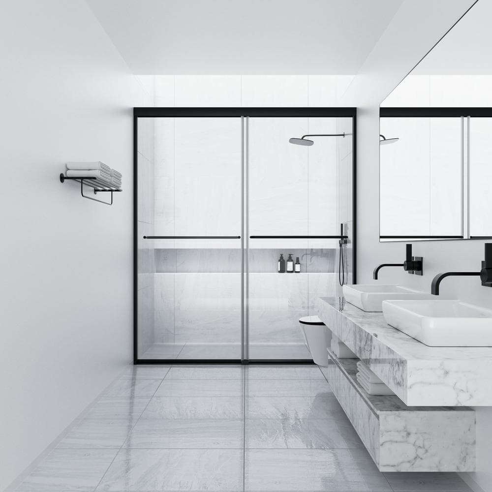 NANAWO 50 in. W to 54 in. W x 70 in. H Framed Bypass Sliding Shower Door with 1/4 in. Tempered Glass and Matted black finish