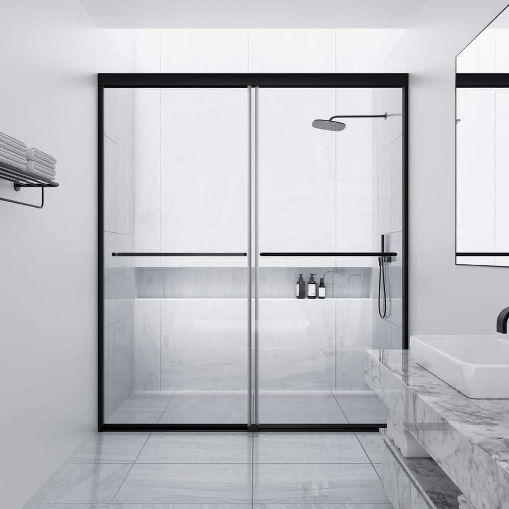 NANAWO 50 in. W to 54 in. W x 70 in. H Framed Bypass Sliding Shower Door with 1/4 in. Tempered Glass and Matted black finish