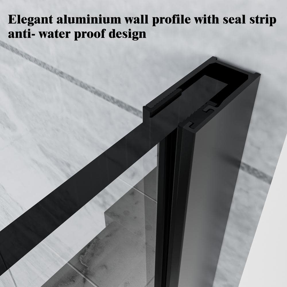 NANAWO Obsidian 54 in. W x 74 in. H Single Sliding Frameless Shower Door in Matt Black with Clear 5/16 in. Glass