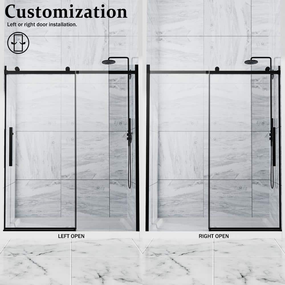 NANAWO Obsidian 54 in. W x 74 in. H Single Sliding Frameless Shower Door in Matt Black with Clear 5/16 in. Glass