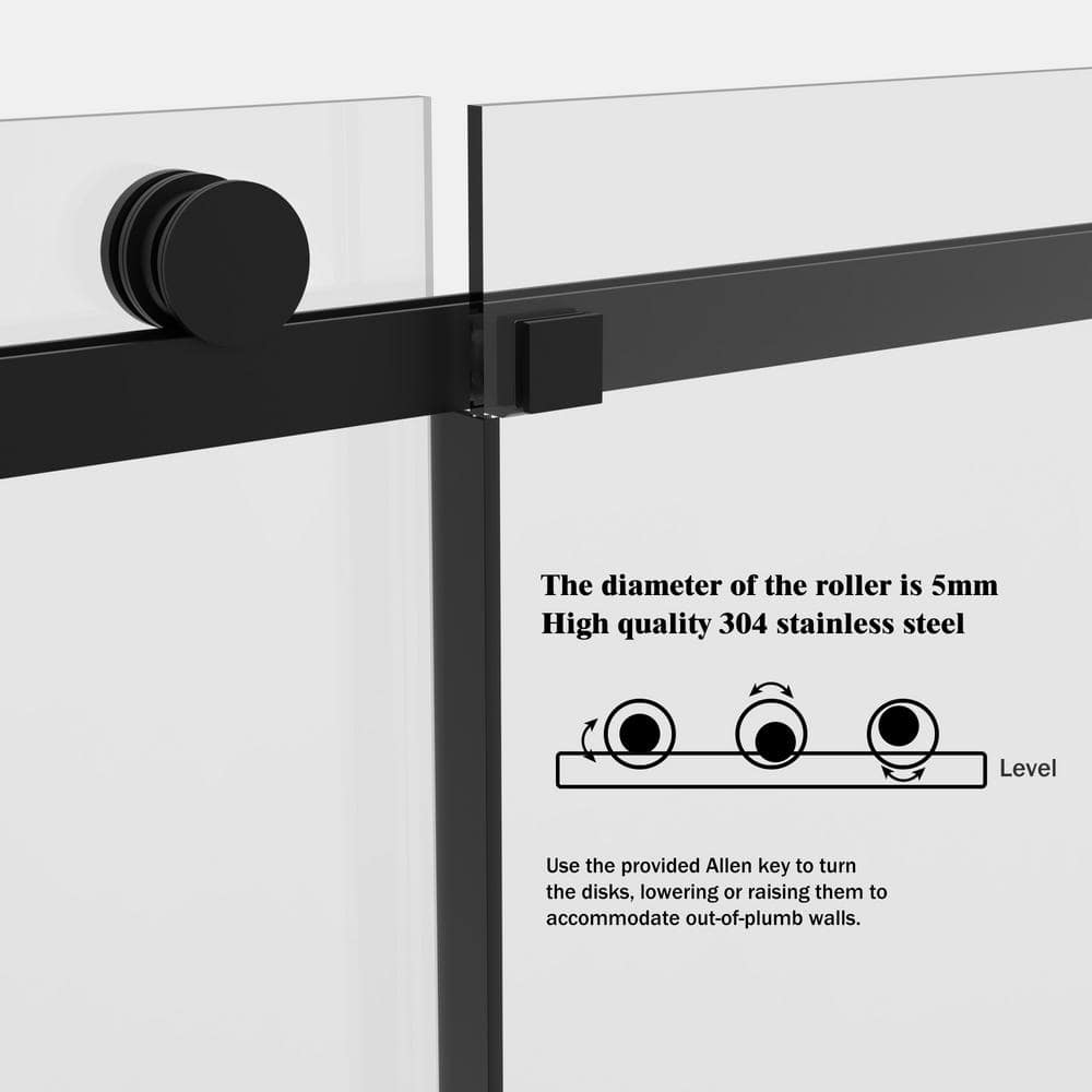 NANAWO Obsidian 54 in. W x 74 in. H Single Sliding Frameless Shower Door in Matt Black with Clear 5/16 in. Glass