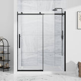 NANAWO Obsidian 54 in. W x 74 in. H Single Sliding Frameless Shower Door in Matt Black with Clear 5/16 in. Glass