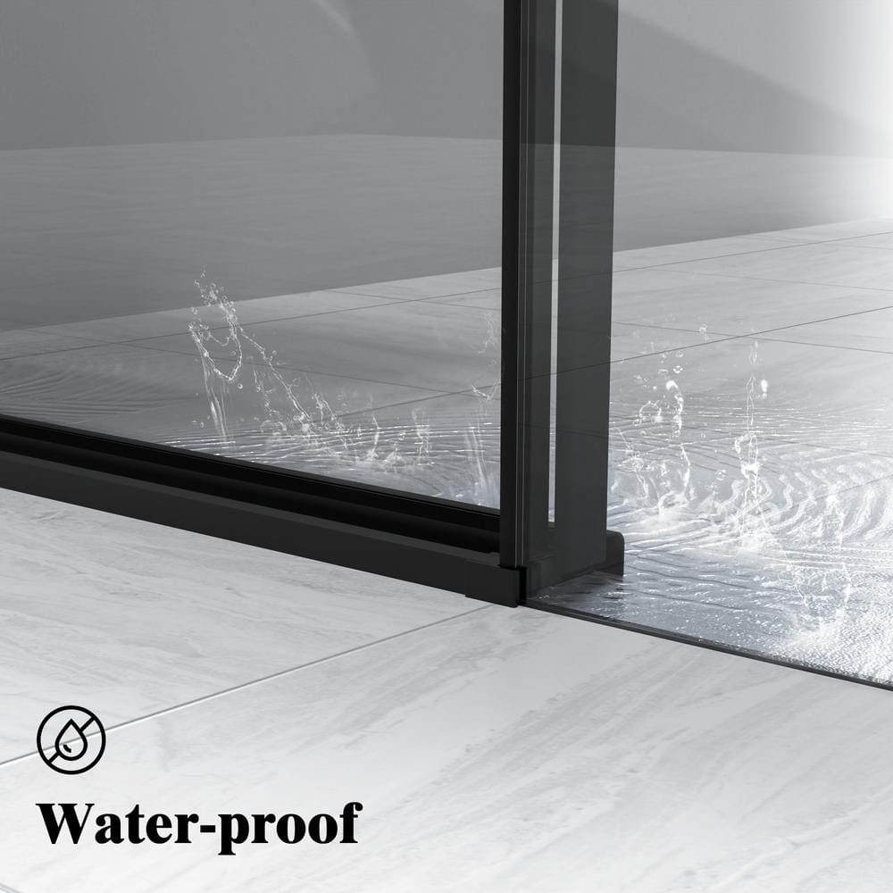 NANAWO Obsidian 54 in. W x 74 in. H Single Sliding Frameless Shower Door in Matt Black with Clear 5/16 in. Glass