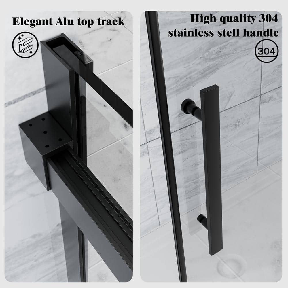NANAWO Obsidian 54 in. W x 74 in. H Single Sliding Frameless Shower Door in Matt Black with Clear 5/16 in. Glass