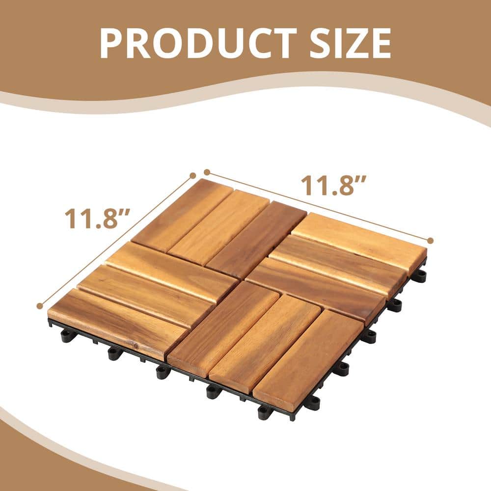 Yangming 12 in. W x 12 in. L Square Patio Natural Color Wood Interlocking Flooring Deck Tiles Mosaic Pattern (10-Pack)