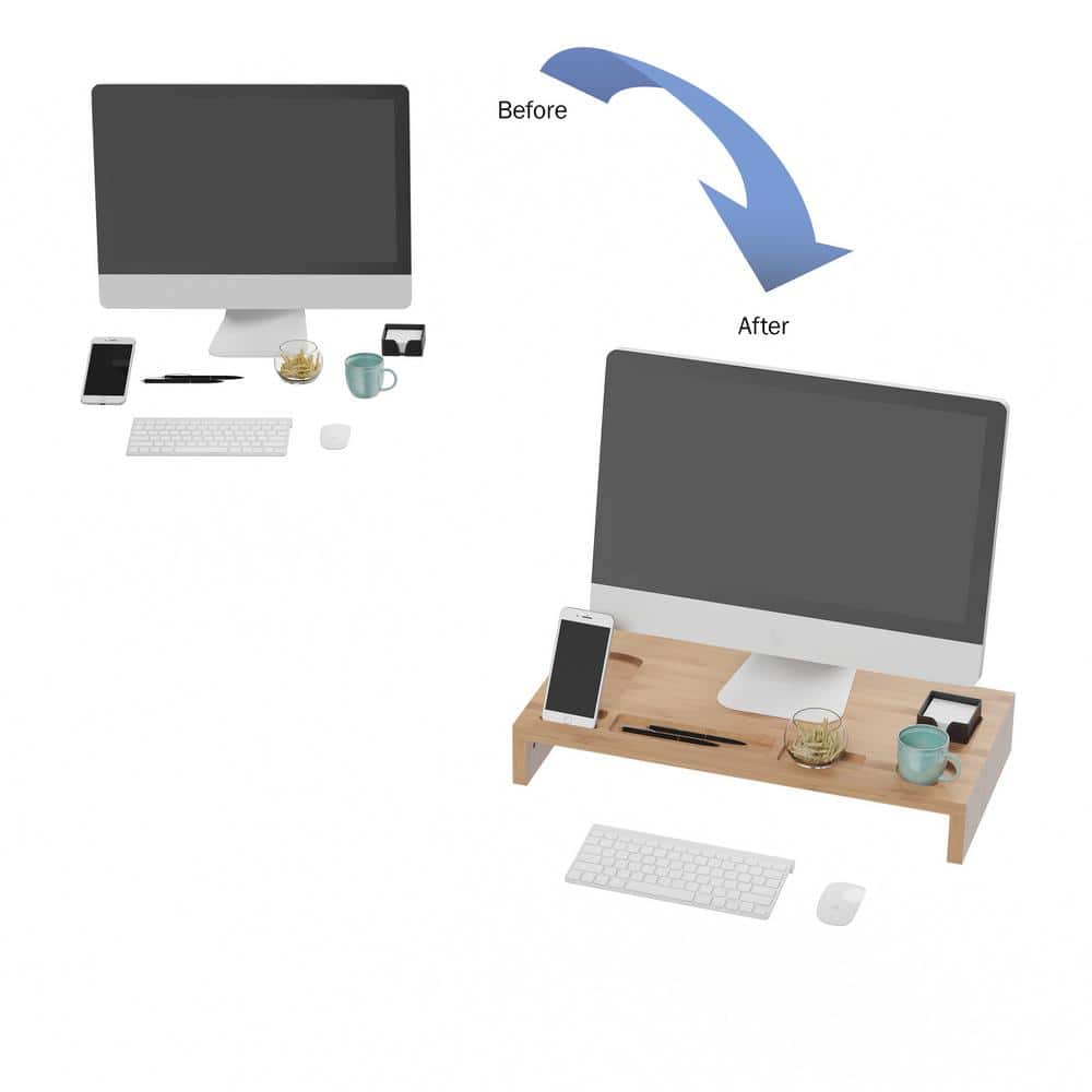 Lavish Home 23.8 in. x 12 in. x 3.5 in. Bamboo Monitor Stand and Desktop Organizer