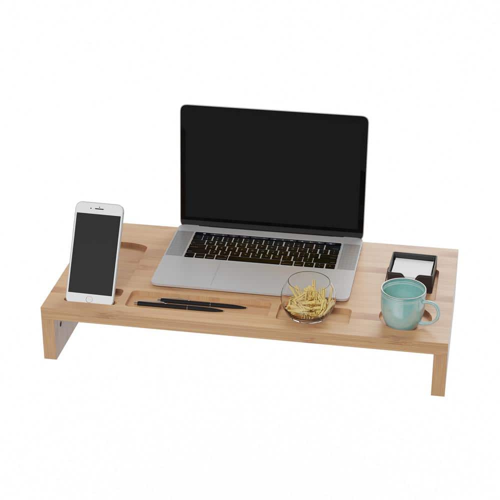 Lavish Home 23.8 in. x 12 in. x 3.5 in. Bamboo Monitor Stand and Desktop Organizer