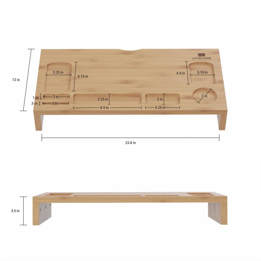 Lavish Home 23.8 in. x 12 in. x 3.5 in. Bamboo Monitor Stand and Desktop Organizer