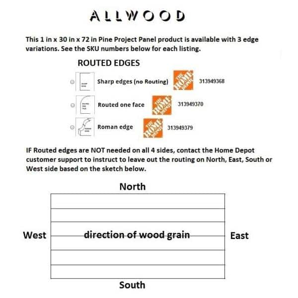 1 in. x 30 in. x 72 in. Allwood Pine Project Panel Table Island Top with Routed Edges on one Face