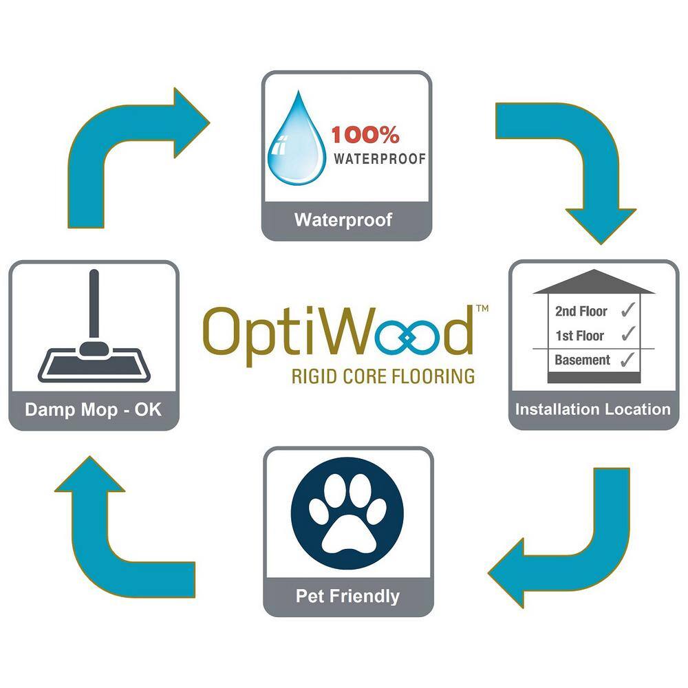 OptiWood Natural Hickory Hickory 2/7 in.T x 5 in. W Click Lock Engineered Hardwood Flooring (16.7 sq.ft./case)