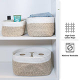 HOME-COMPLETE Tan Cube Storage Bin Rope Baskets 3-Piece Set