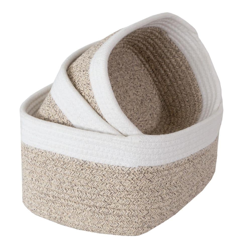 HOME-COMPLETE Tan Cube Storage Bin Rope Baskets 3-Piece Set
