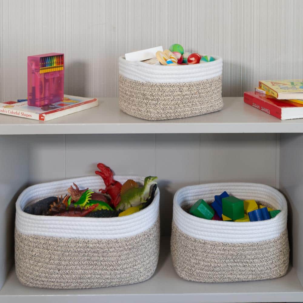 HOME-COMPLETE Tan Cube Storage Bin Rope Baskets 3-Piece Set