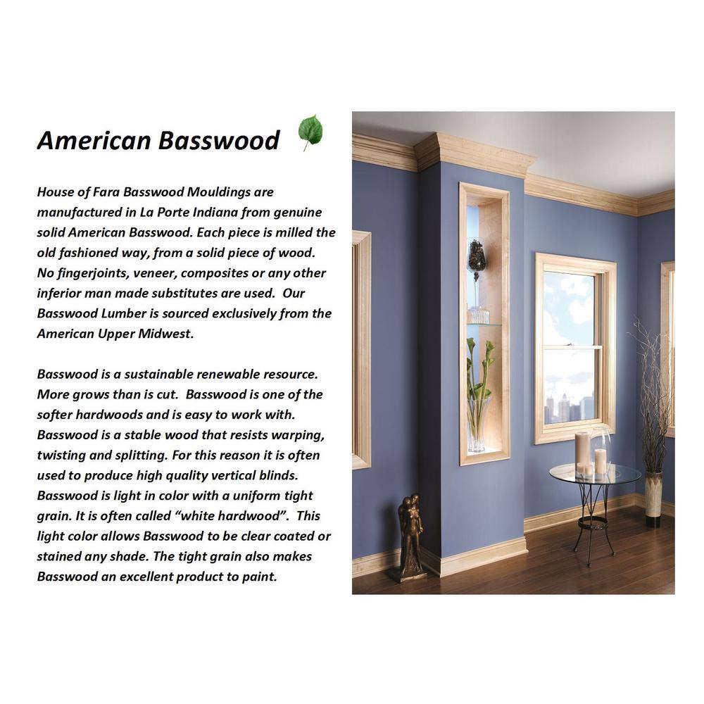 HOUSE OF FARA 29/64 in. x 2-1/4 in. x 96 in. Hardwood Colonial Crown Moulding